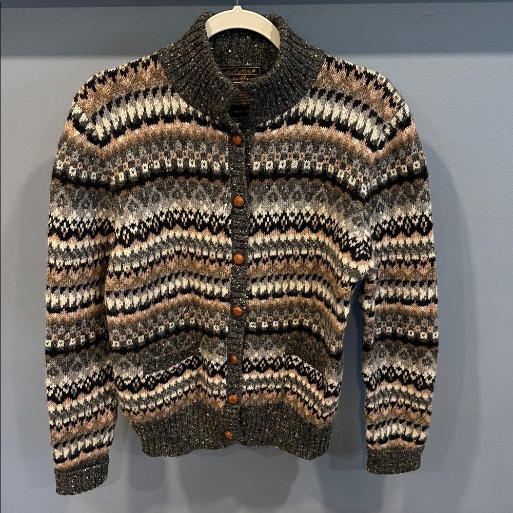 Vintage Eddie Bauer Multicolor Patterned Wool Cardigan